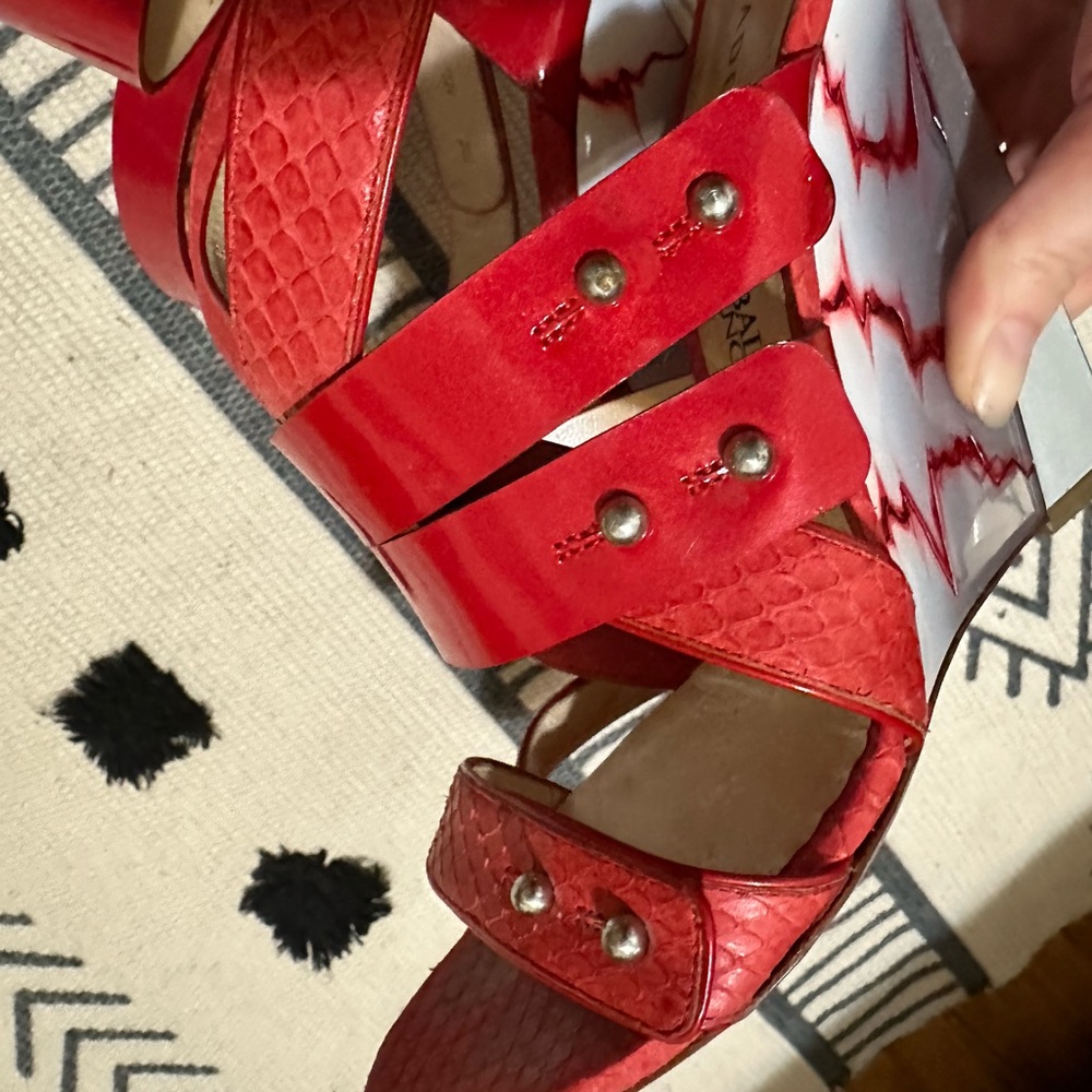 👠 Casadei Prabal Gurung Red Patent Cardiogram Wedges Platform Sandals Heels - Picture 4 of 15